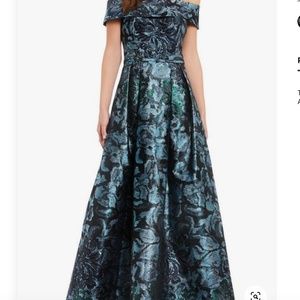 Off the shoulder metallic floral ball gown